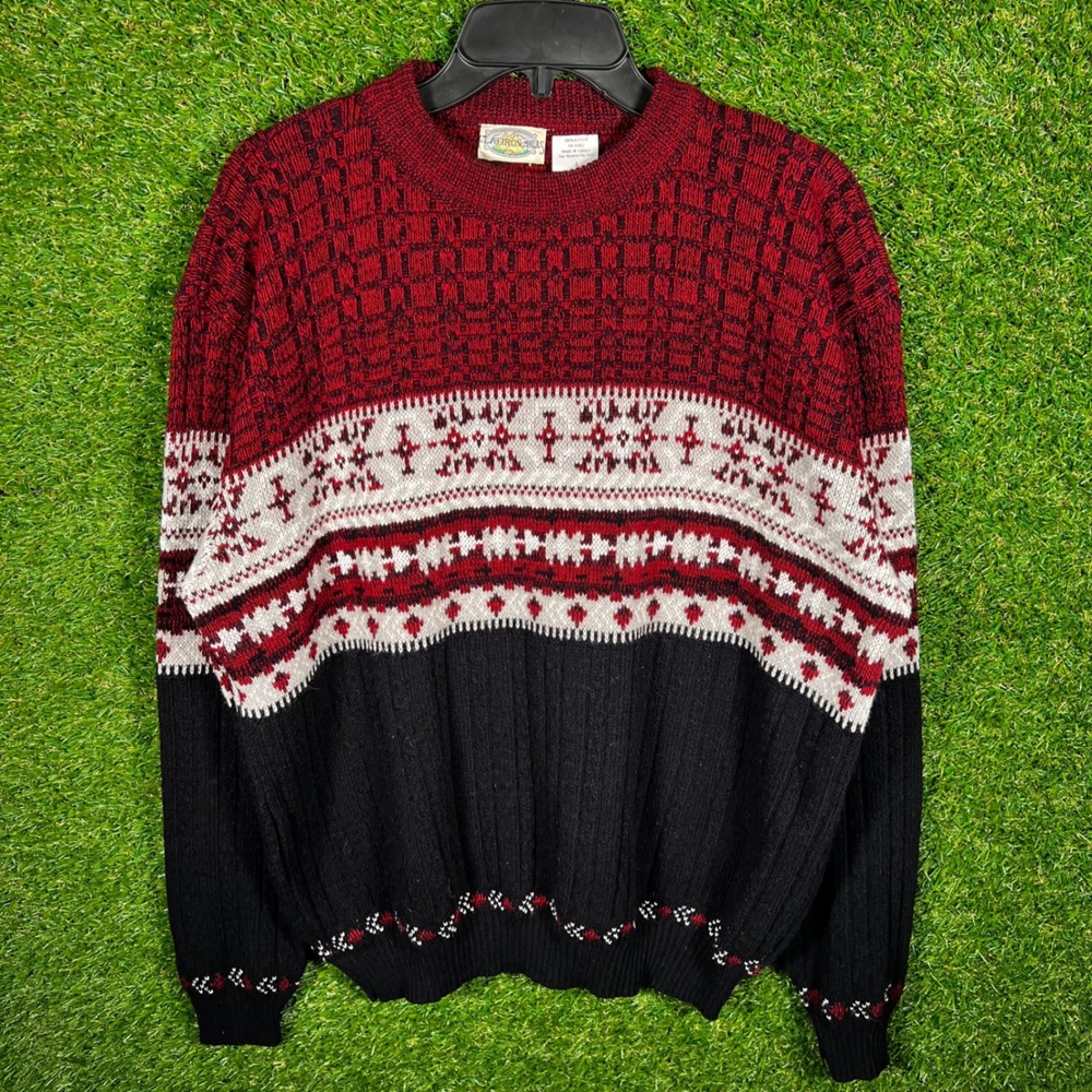 Flatiron Mills Vintage 90s Fair Isle Geometric Colorblock Sweater Mens Large Red